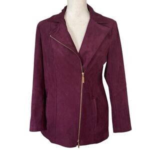 Chicos Size 0 US S 4 6 Elongated Faux Suede Moto Jacket Purple